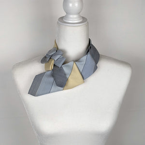 Women's Skinny Ascot Scarf In Retro Blue And Yellow Print.