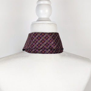 Detachable Collar In A Plum And Gold Geometric Print.