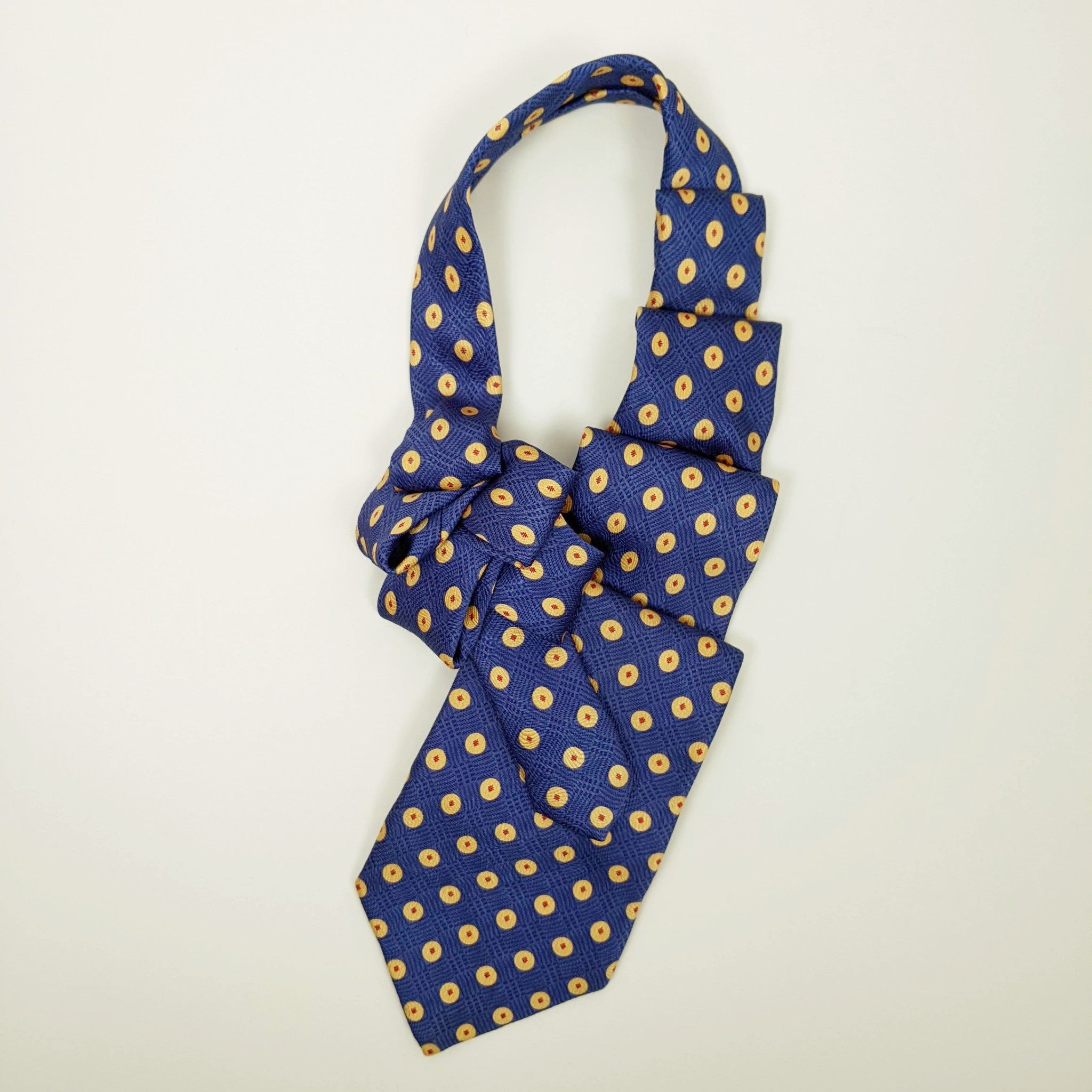 Men's Ascot In Blue And Gold Polka Dots