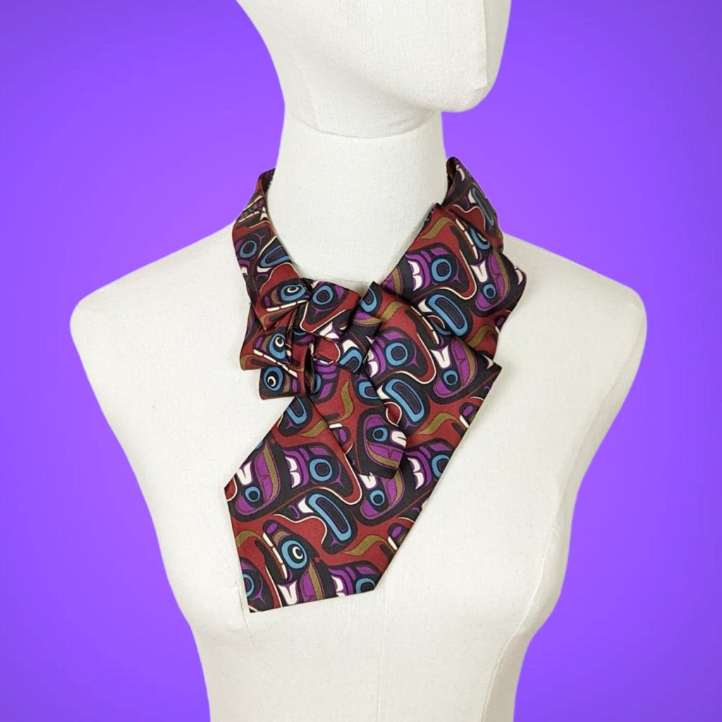 multi colored tribal art print, pleated ascot scarf