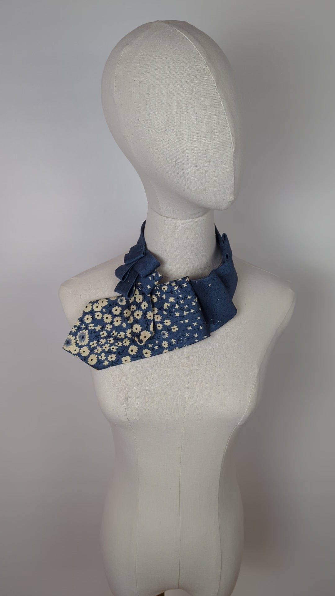 Ascot Scarf In Sapphire Blue With Cream Flowers
