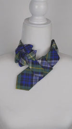 Load and play video in Gallery viewer, Ascot Scarf In A Blue Green and Yellow Tartan Print
