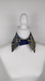 Load and play video in Gallery viewer, Detachable Tall Collar In Navy And Yellow 70&#39;s Print.
