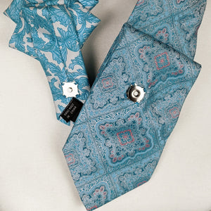 Ascot Scarf In Turquoise With Vintage Inspired Leafy Print