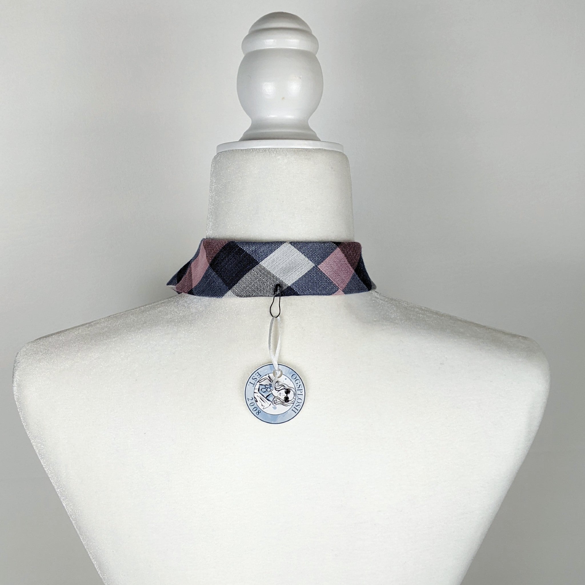 Women's Skinny Ascot Scarf In Pink And Grey Buffalo Plaid