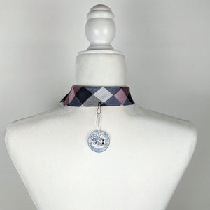 Women's Skinny Ascot Scarf In Pink And Grey Buffalo Plaid