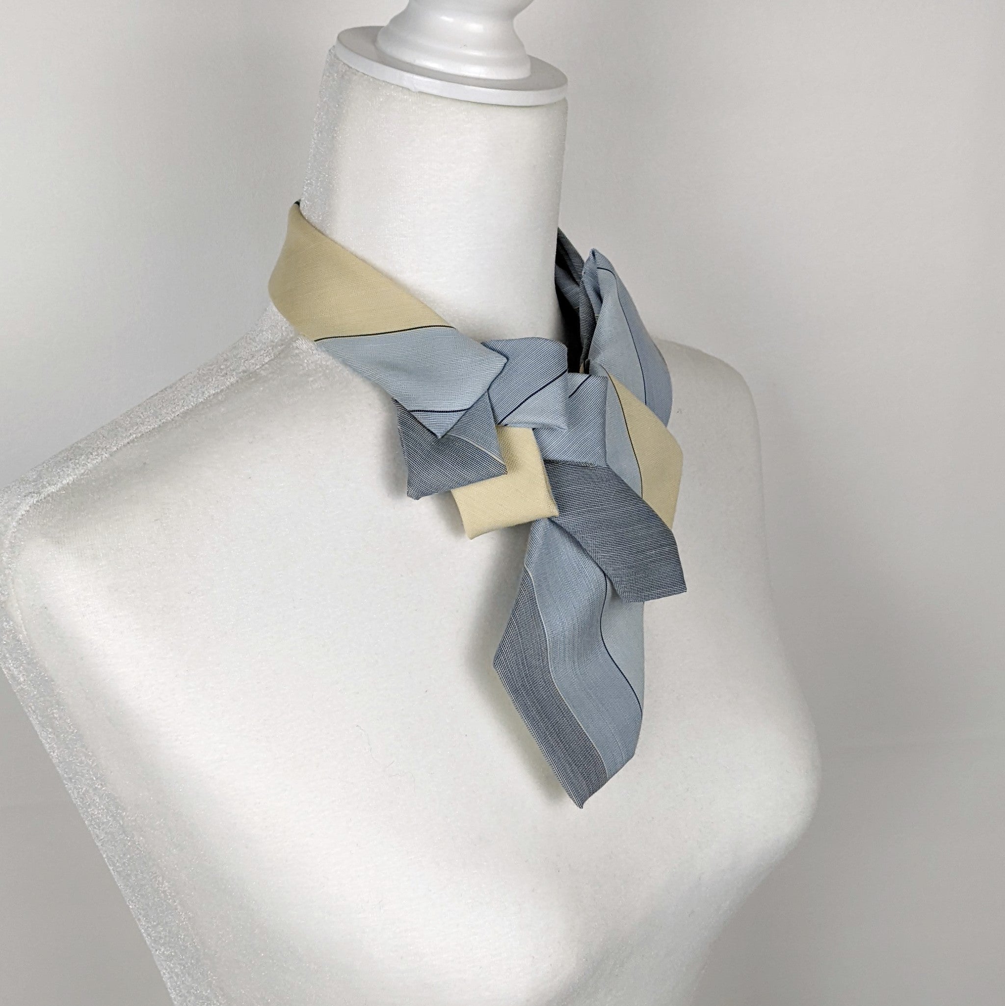 Women's Skinny Ascot Scarf In Retro Blue And Yellow Print.