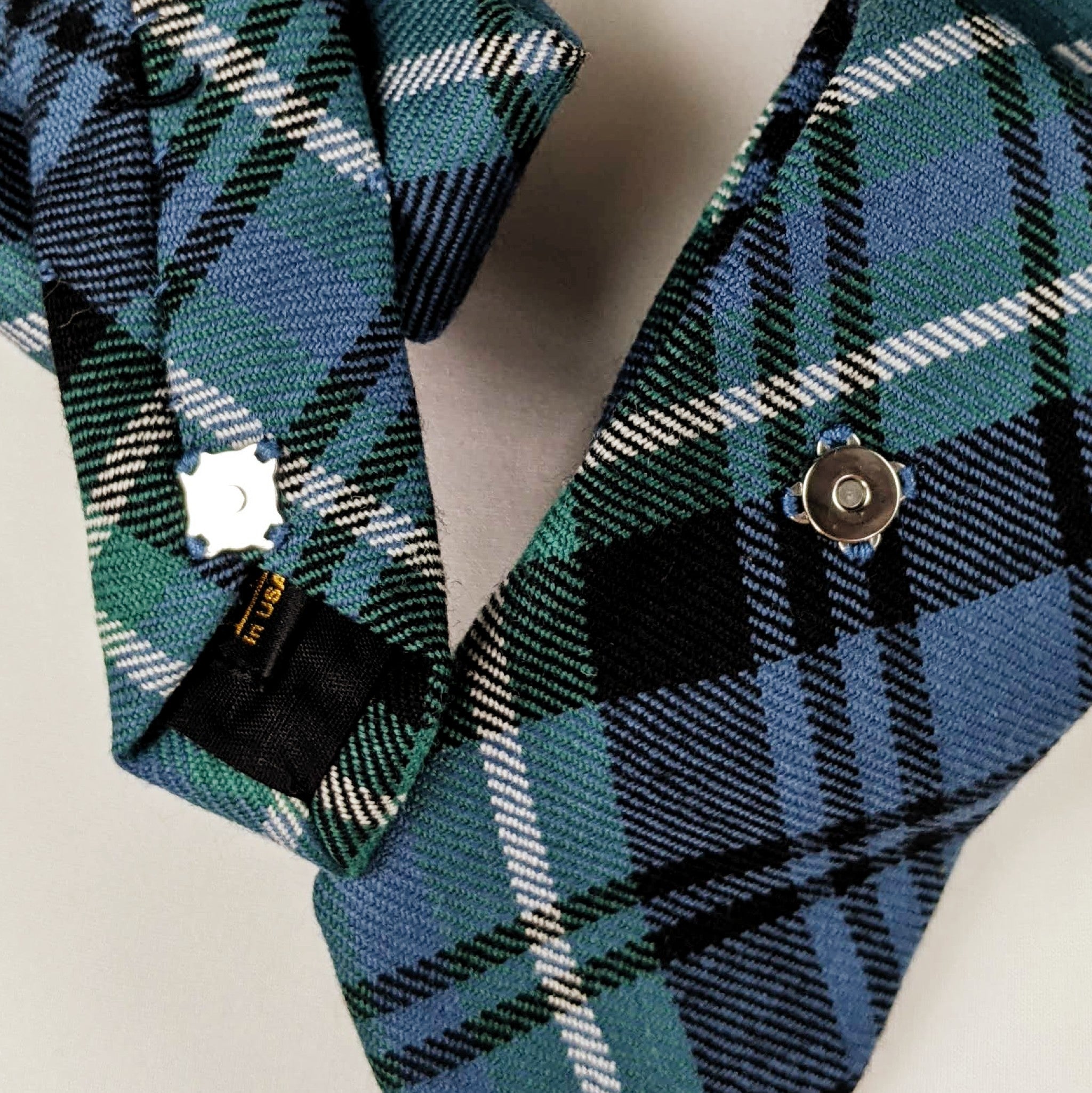 Ascot Scarf In A Green And Periwinkle Tartan Print