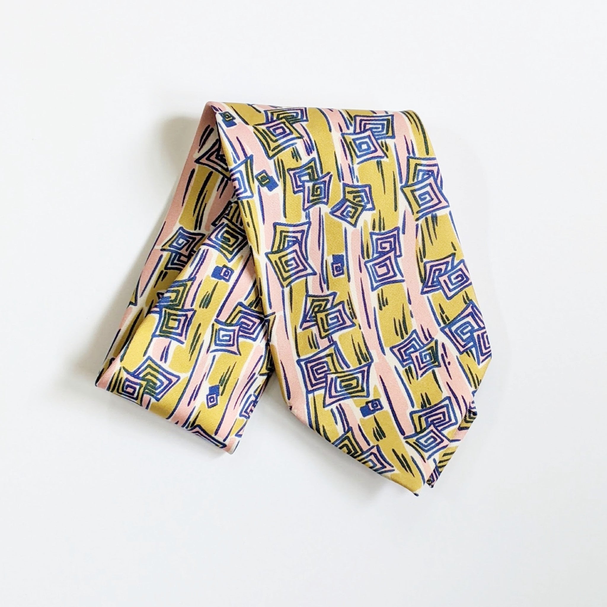 Ascot Scarf In Retro 60's Pink And Gold Print.