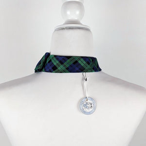 Ascot Scarf In A Navy And Green Tartan Print.
