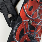 Load image into Gallery viewer, Ascot Scarf In Black With A Red And Grey Swirl Abstract Print.
