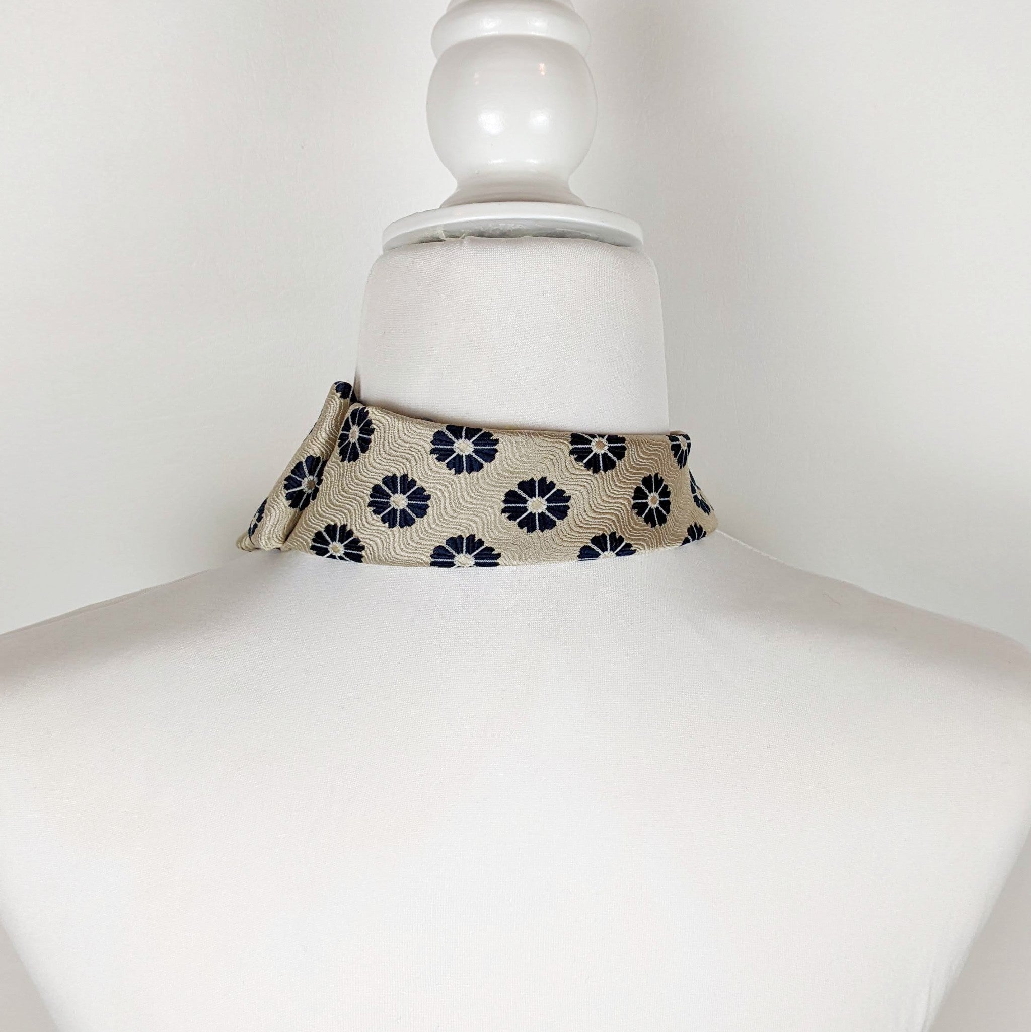 Ascot Scarf In Sand and Navy Flowers and Pixies Print