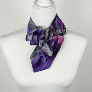 Ascot Scarf In A Purple, Grey And Pink Abstract Print