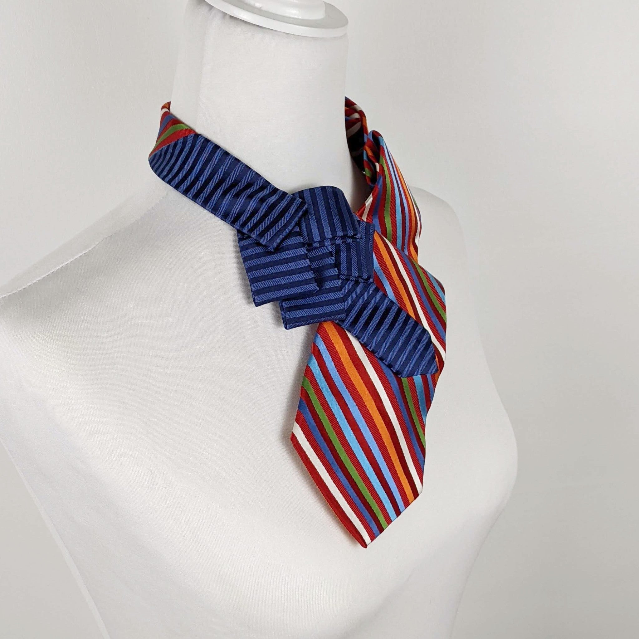 Ascot Scarf In Two Striped Prints