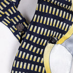 Load image into Gallery viewer, Ascot Scarf In An 80&#39;s Print In A Navy, Yellow, White And Grey.
