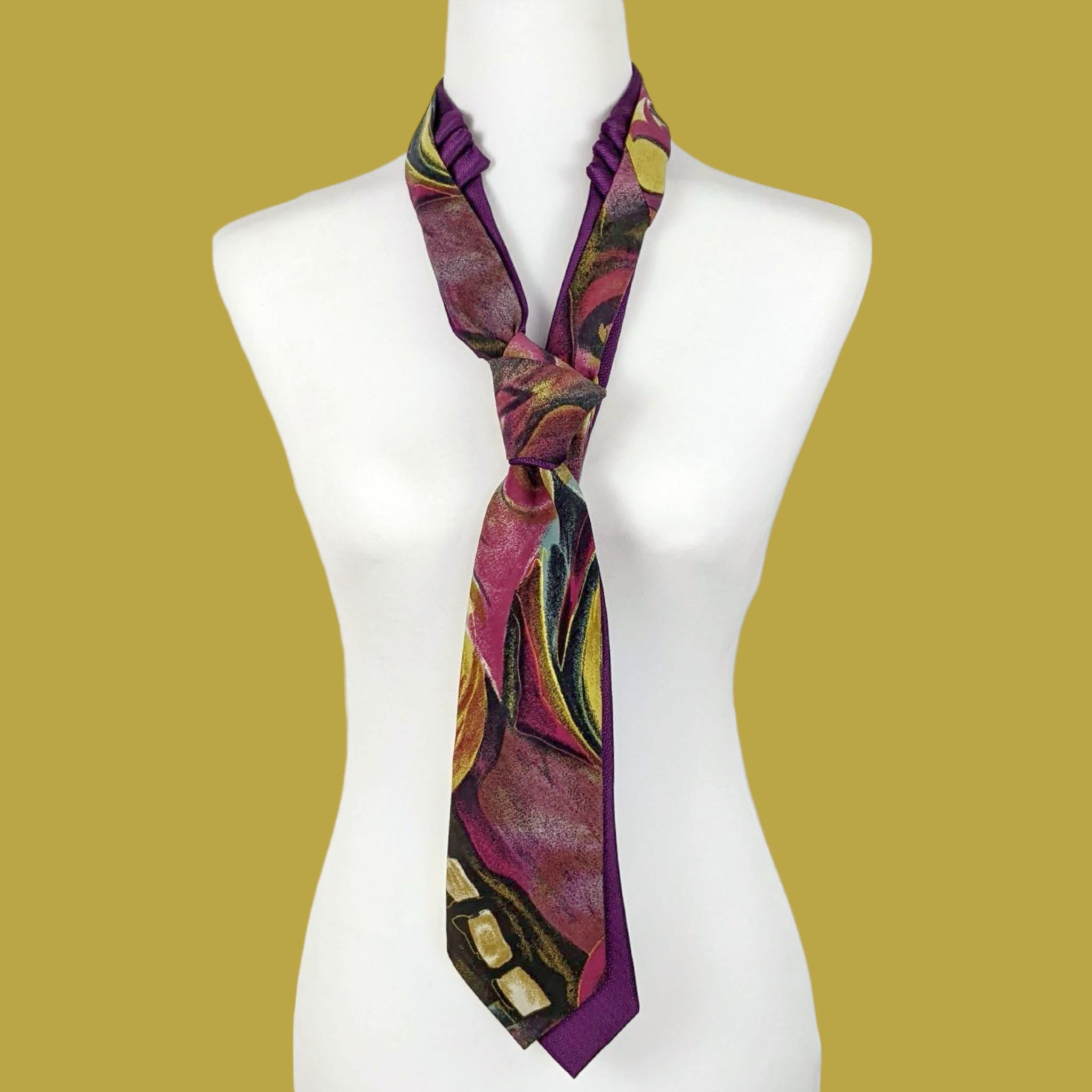 Double Necktie In A Magenta, Pink And Chartreuse Abstract Print.