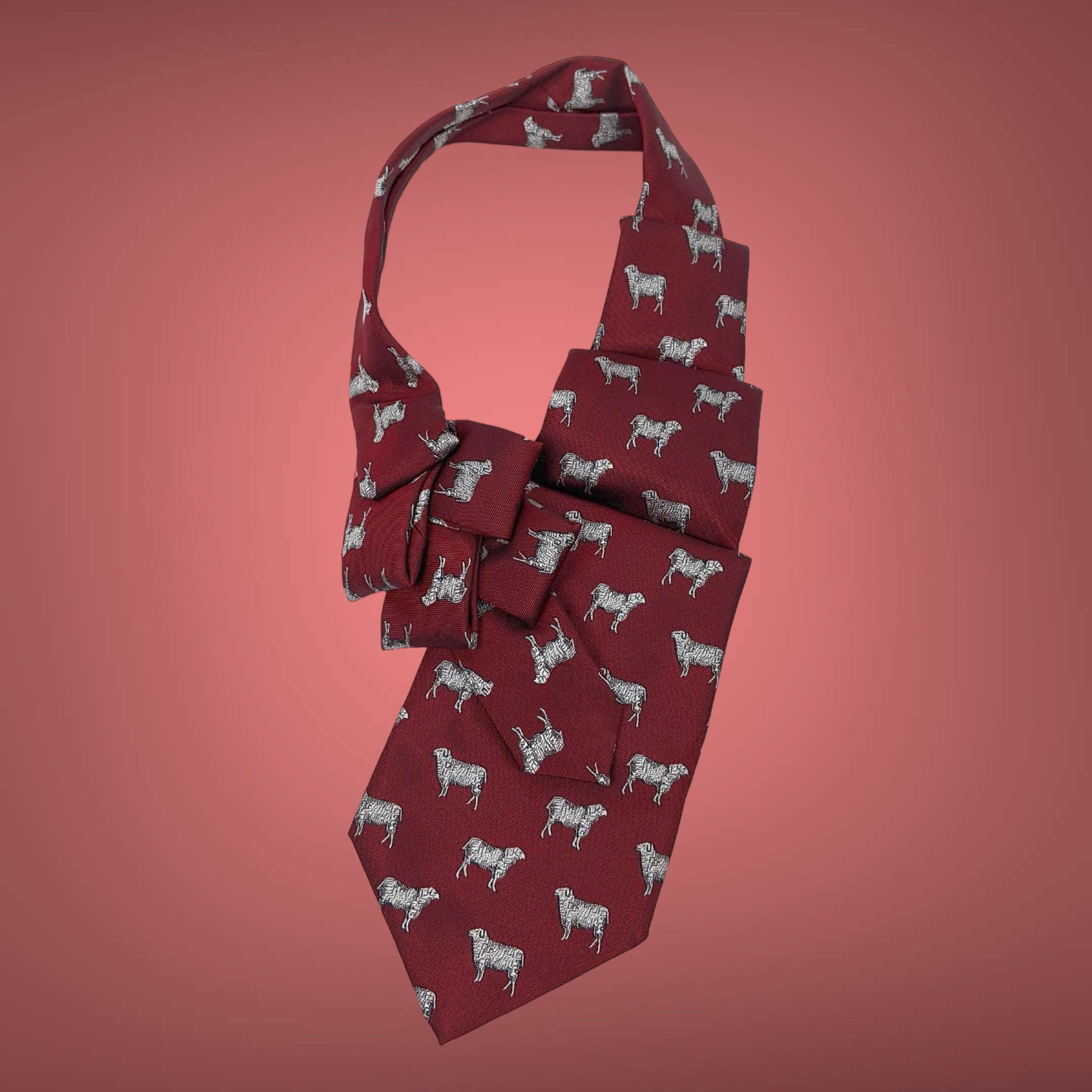Men's Ascot In Wine With Sheep Print