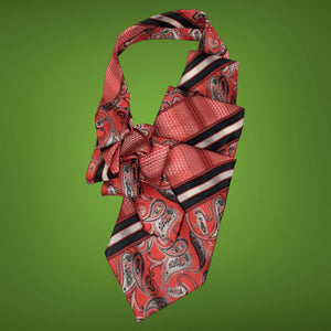 Men's Ascot With Red, Black And Grey Paisley And Stripes