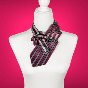 Ascot Scarf In A Pink And Grey Striped Print.