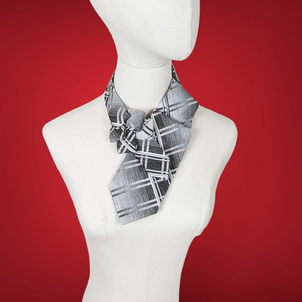 ascot scarf in black, grey and white retro print