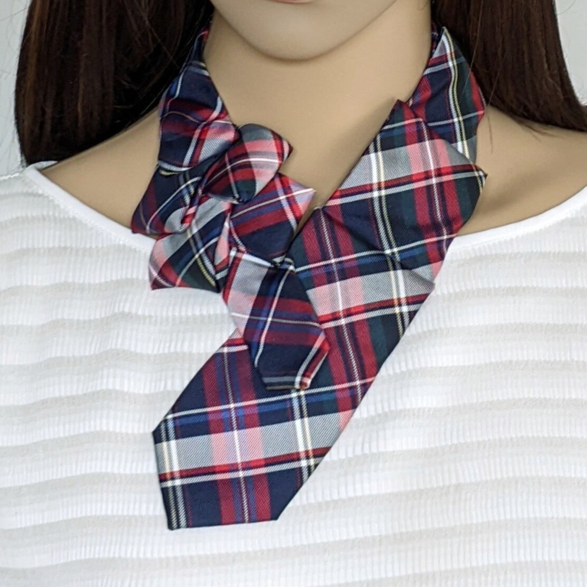 Ascot Scarf In A Navy And Red Tartan Print
