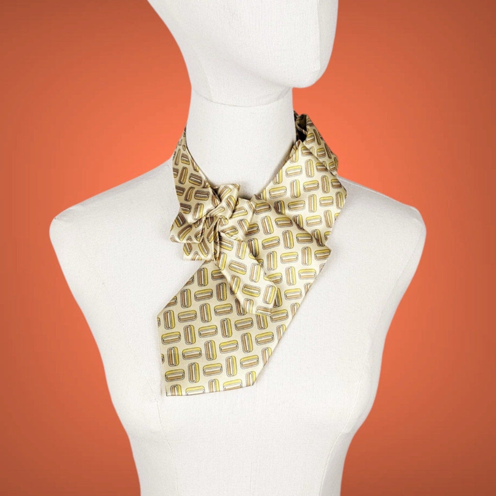 Ascot Scarf in Lemon Yellow with a modern geometric oval print