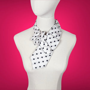 Ascot Scarf In White With A Black Polka Dot Print.