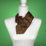 Load image into Gallery viewer, Women&#39;s Ascot Scarf Made From A Vintage Necktie With Green And Brown Paisley Print.

