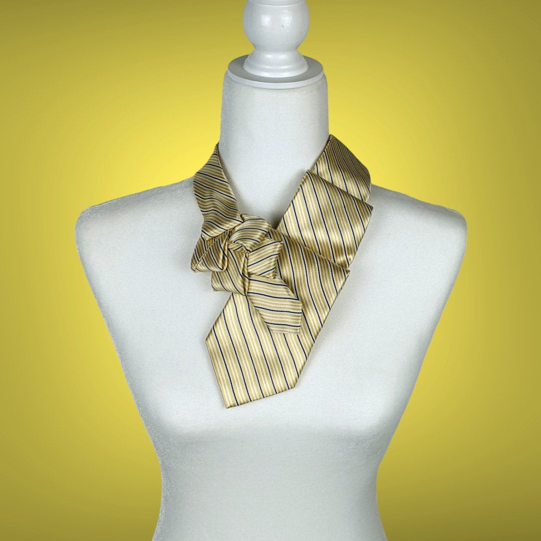 Women's Ascot Scarf In Lemon With White And Blue Stripes