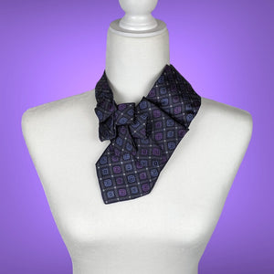 Women's Ascot Scarf In Grey With Blue And Purple Foulard Print