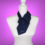 Load image into Gallery viewer, Women&#39;s Ascot Scarf In Navy Blue With A Polka Dot Print.
