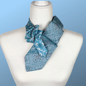 Ascot Scarf In Turquoise With Vintage Inspired Leafy Print