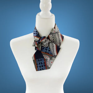 Ascot Scarf In Grey Patchwork Print.