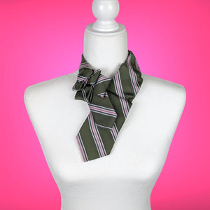 Olive Green Women's Ascot Scarf IWith Pink Stripes