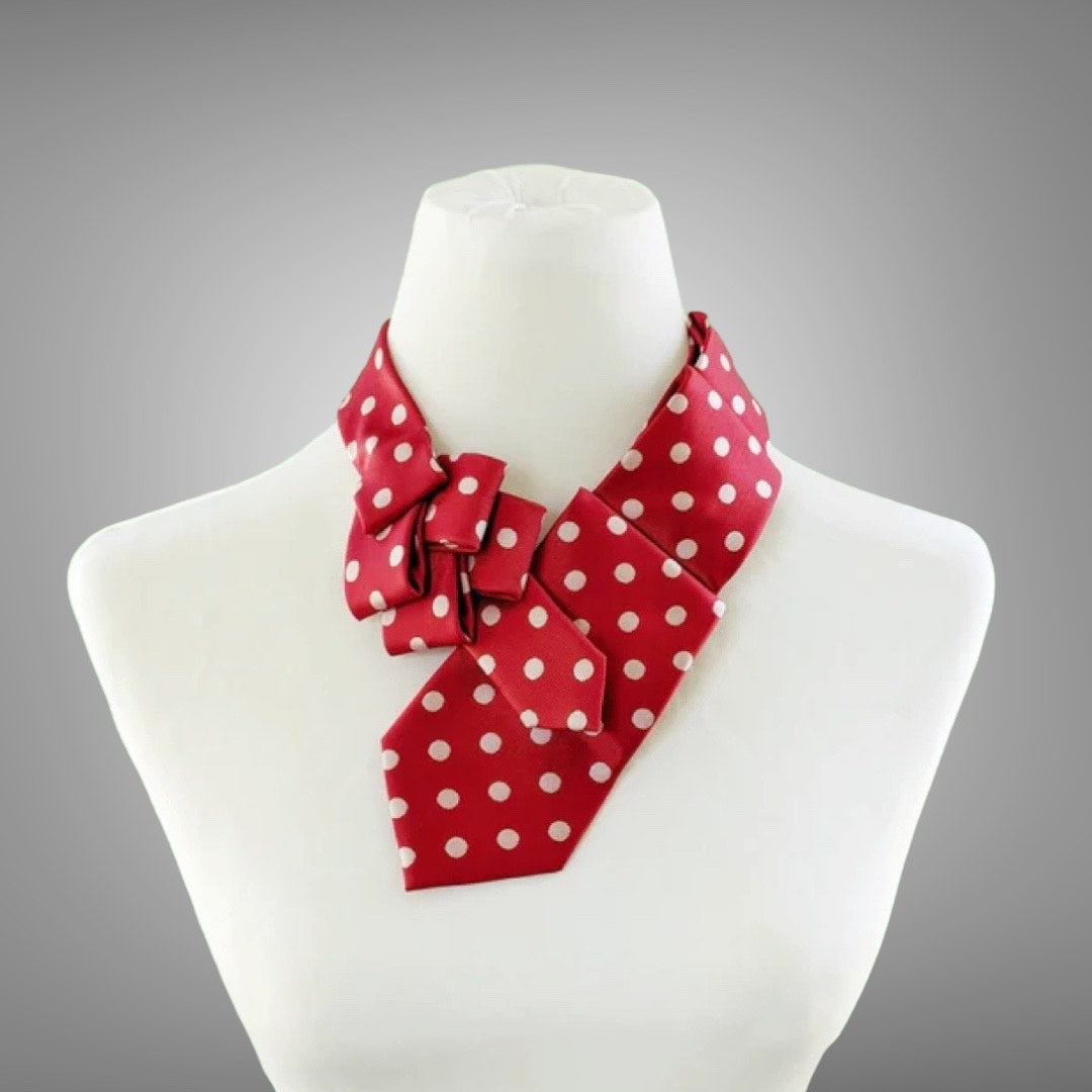 Women's Ascot Scarf In Red And White Polka Dots.