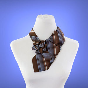 Women's Ascot Made From A Vintage Blue And Brown Striped Necktie