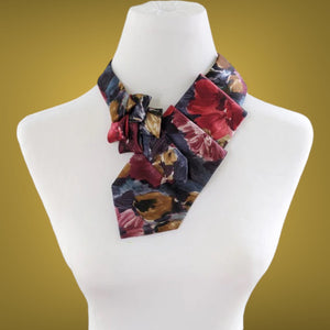 Women's Ascot Scarf In Grey With A Red And Brown Floral Print