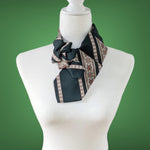 Load image into Gallery viewer, Women&#39;s Ascot Scarf Made From A Vintage Necktie In Dark Green And Beige.
