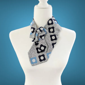 Women's Ascot Made From A Vintage Grey and Blue Necktie