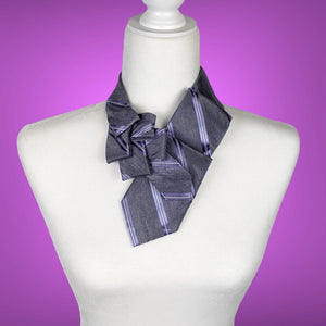 Women's Ascot Scarf In Lilac With A Striped Print.