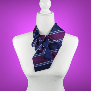 Women's Ascot Scarf Made From A Vintage Navy And Purple Striped Necktie.