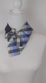 Load and play video in Gallery viewer, Ascot Scarf In A Blue, Black And Grey Check Print
