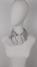 Load and play video in Gallery viewer, Formal Ascot Scarf In White With A Grey Stripe
