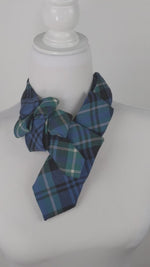 Load and play video in Gallery viewer, Ascot Scarf In A Green And Periwinkle Tartan Print
