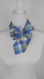Load and play video in Gallery viewer, Ascot Scarf In A Blue And Green Check Print
