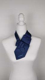 Load and play video in Gallery viewer, Women&#39;s Ascot Scarf In Navy Blue With A Polka Dot Print.
