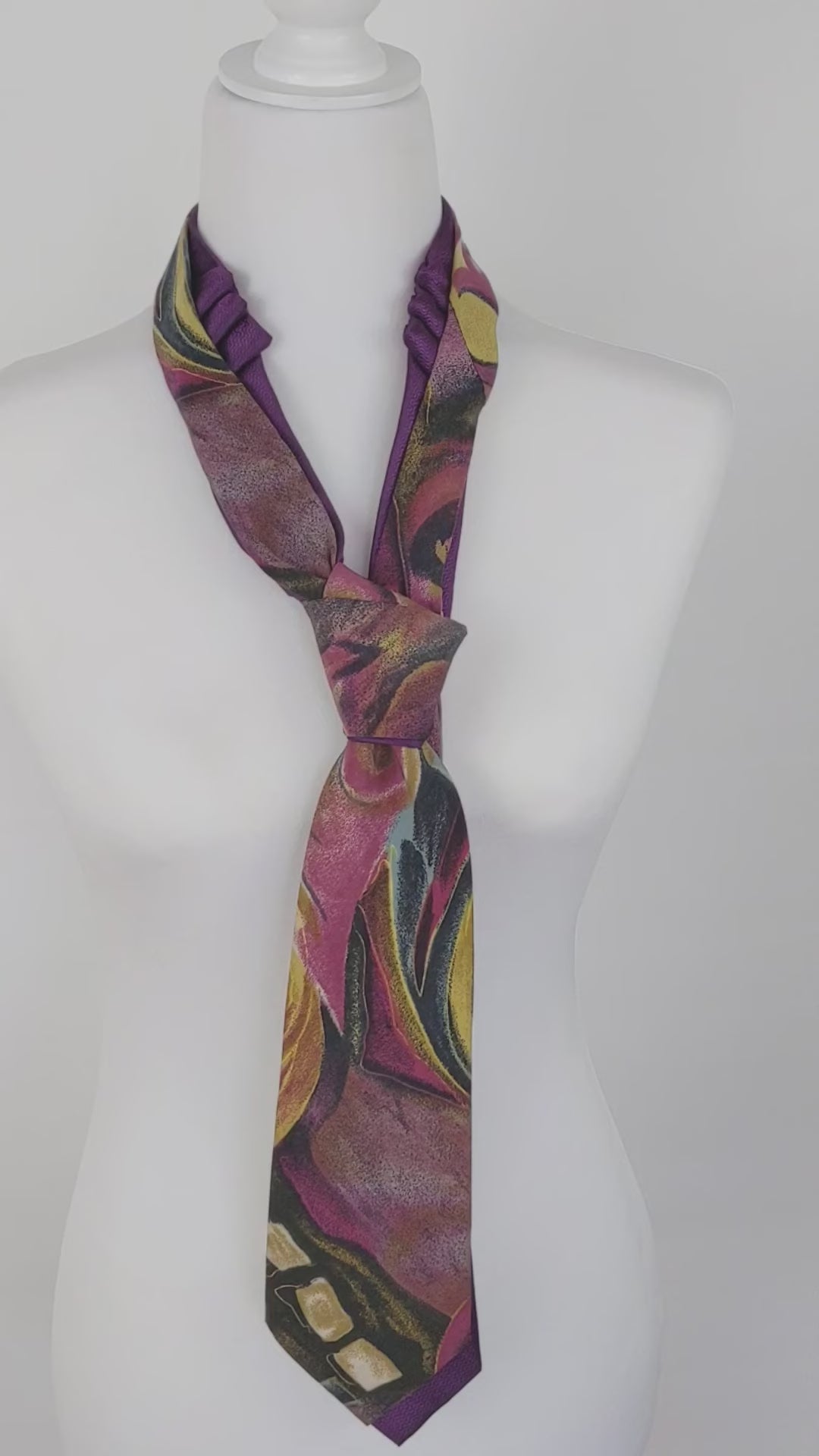 Double Necktie In A Magenta, Pink And Chartreuse Abstract Print.