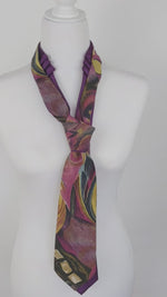 Load and play video in Gallery viewer, Double Necktie In A Magenta, Pink And Chartreuse Abstract Print.
