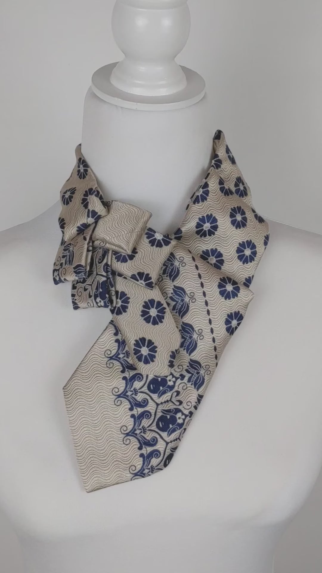 Ascot Scarf In Sand and Navy Flowers and Pixies Print