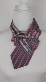 Load and play video in Gallery viewer, Ascot Scarf In A Pink And Grey Striped Print.
